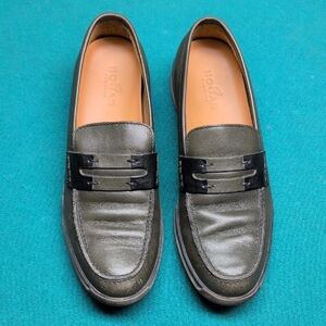Hogan Green Leather Loafers with Black Accent